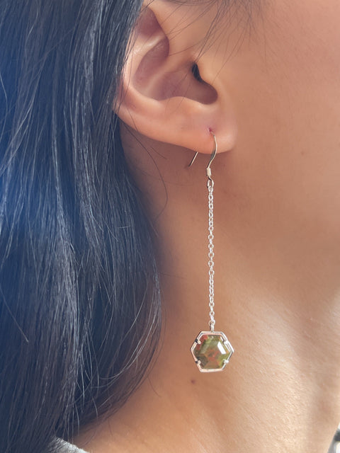 Unakite Hexagon Drop Earrings - SF