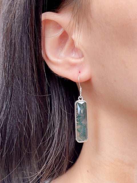 Moss Agate Rectangle Drop Earrings - SF