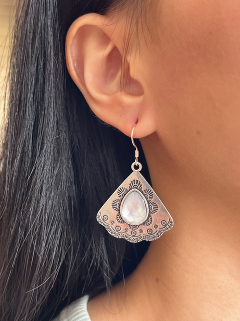 Mother Of Pearl Vintage Fan Earrings - SF