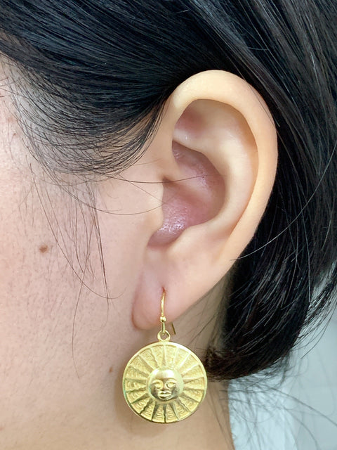 14k Gold Plated Aztec Sun Drop Earrings - GF
