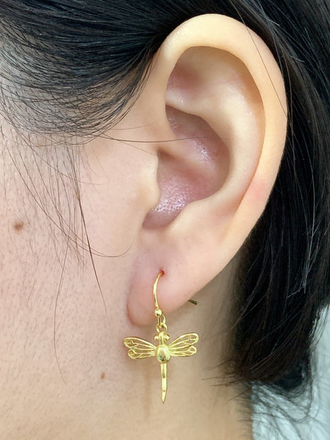 14k Gold Plated Dragonfly Drop Earrings - GF