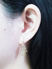 14k Gold Plated Hamsa Drop Earrings - GF