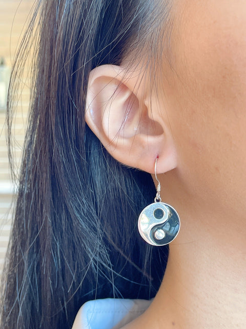 Sterling Silver Yin & Yang Drop Earrings - SS