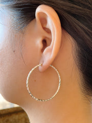 Sterling Silver Hammered Hoop Earrings - SS