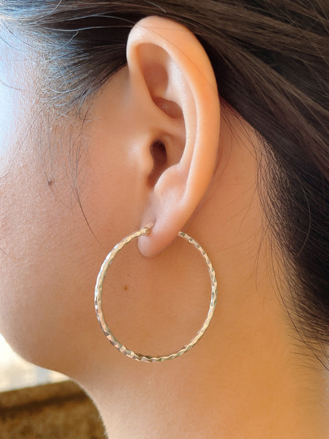 Sterling Silver Hammered Hoop Earrings - SS