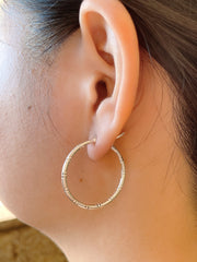 Sterling Silver Bambbo Pattern Hoop Earrings - SS