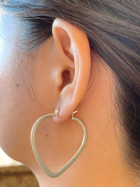 Sterling Silver Big Heart Hoop Earrings - SS