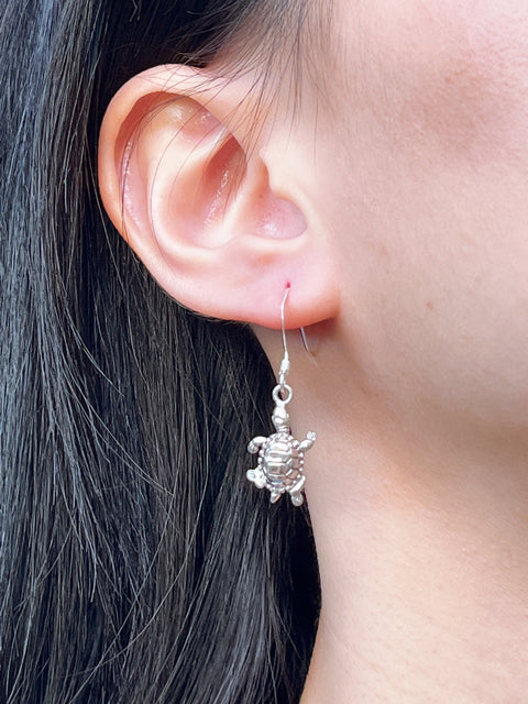 Sterling Silver Turtle Drop Earrings - SS