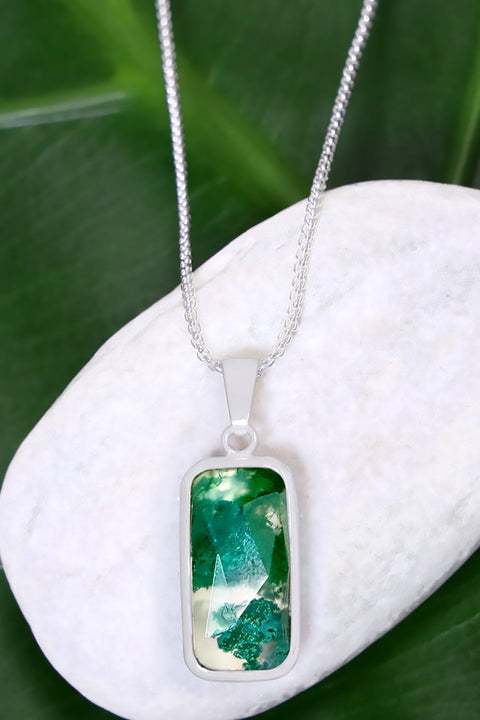 MoSS Agate Rectangle Pendant Necklace - SF