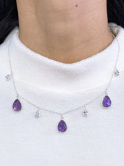 Amethyst With CZ Station Necklace - SF