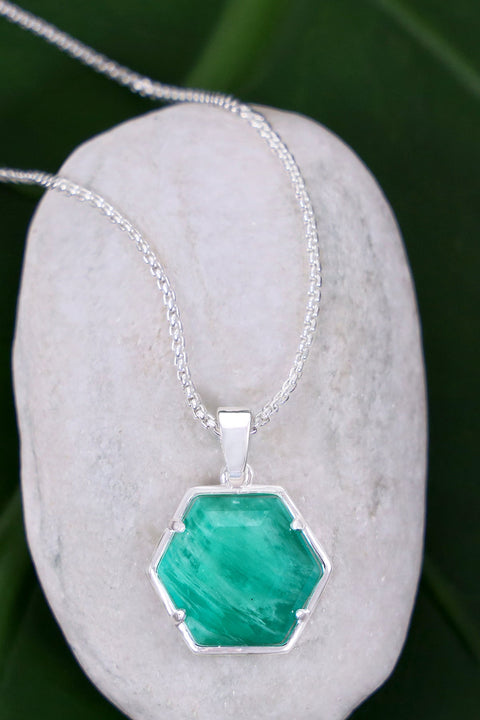 Amazonite Hexagon Pendant Necklace - SF