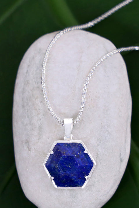 Lapis Hexagon Pendant Necklace - SF