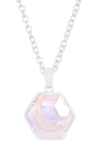 Mother Of Pearl Hexagon Pendant Necklace - SF