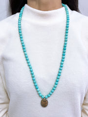 Turquoise Beads Necklace With Unakite Pendant - SF