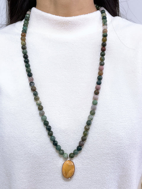 Mixed Jasper Beads Necklace With Crazy Lace Agate - SF