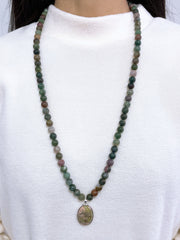 Mixed Jasper Beads Necklace With Unakite Pendant - SF