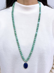 Amazonite Beads Necklace With Lapis Pendant - SF