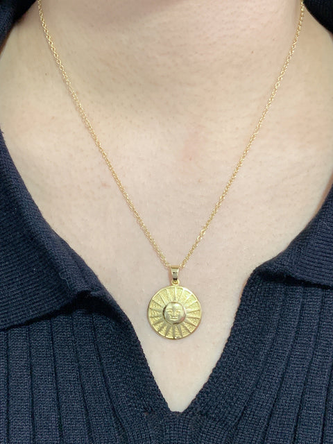 Aztec Sun Drop Pendant Necklace - GF