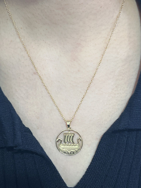Viking Ship Pendant Necklace - GF
