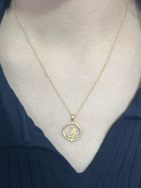 14k Gold Plated Owl Drop Pendant Necklace - GF