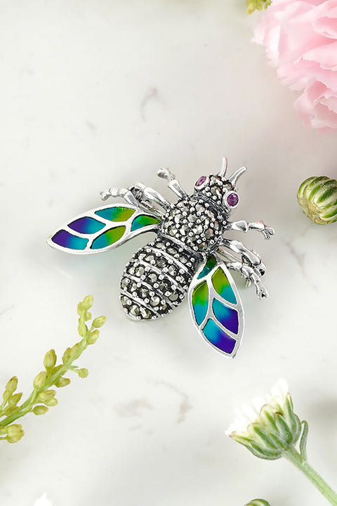 Sterling Silver & Marcasite Cicada Brooch - SS