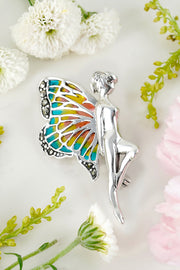 Sterling Silver & Marcasite Butterfly Elf Brooch - SS