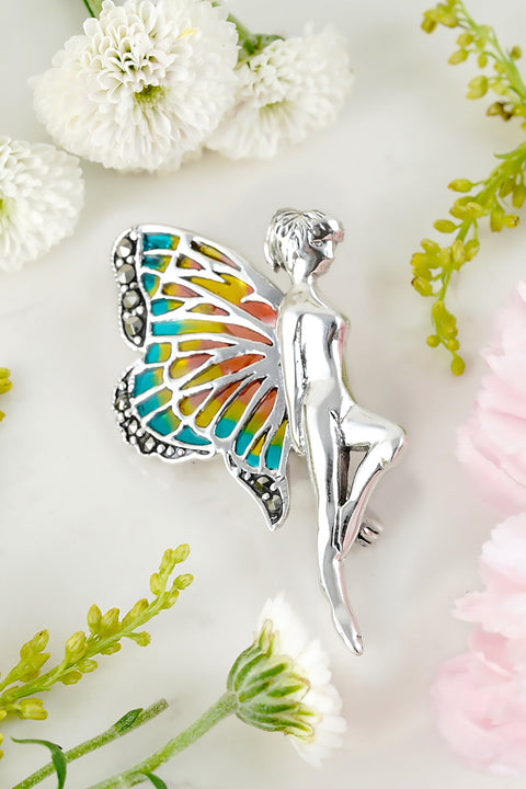 Sterling Silver & Marcasite Butterfly Elf Brooch - SS
