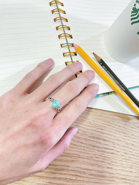 Sterling Silver & Amazonite Bali Scroll Ring - SS