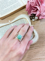 Amazonite Two Tone Plated Wide Ring - SF