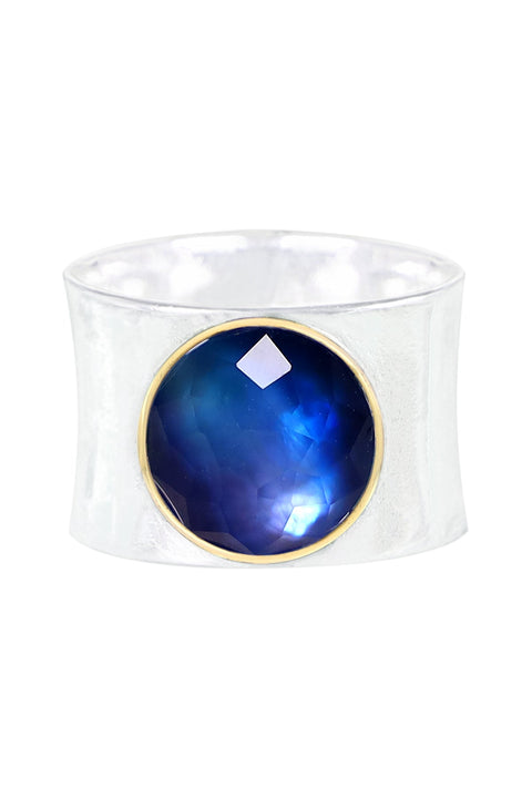 Labradorite Doublet 2-Tone Plated Wide Ring - SF