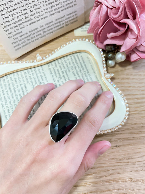 Black Onyx Fancy Cut Statement Ring - SF