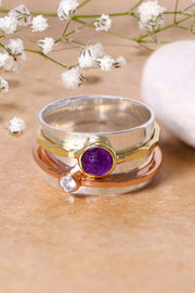 Amethyst Tri-Color Spinner Ring - SF