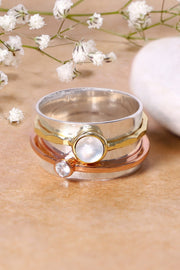 Mother Of Pearl Tri-Color Spinner Ring - SF