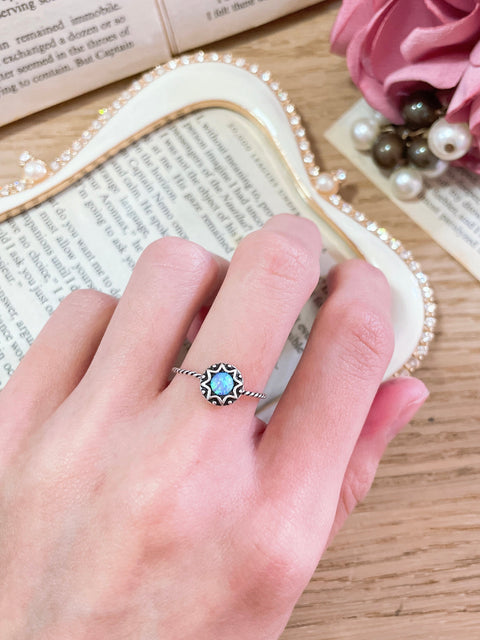 Sterling Silver Round Ring & Created Opal - SS