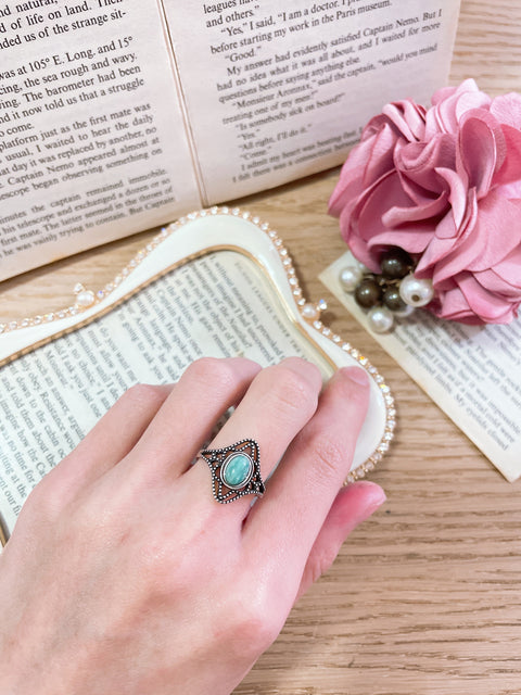 Sterling Silver & Amazonite Filigree Ring - SS