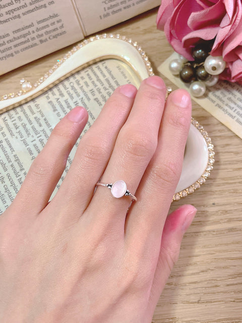 Sterling Silver & Rose Quartz Oval Cabochon Ring - SS