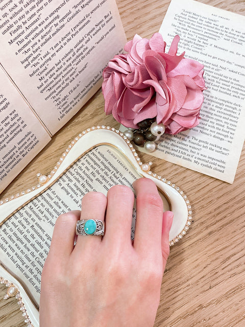 Sterling Silver & Reconstituted Turquoise Bali Ring - SS