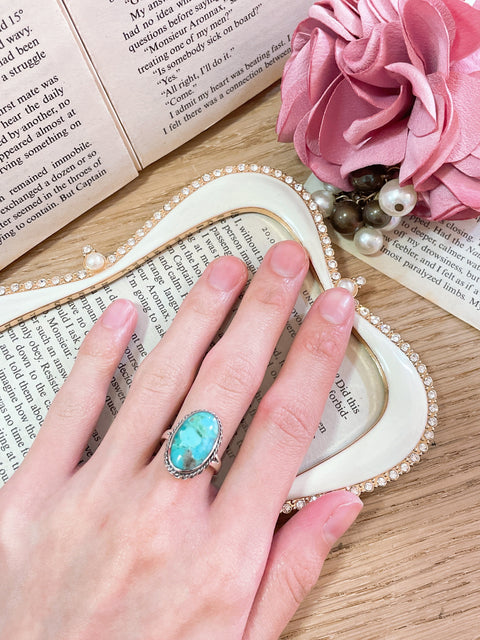 Sterling Silver & Reconstituted Turquoise Bali Ring - SS