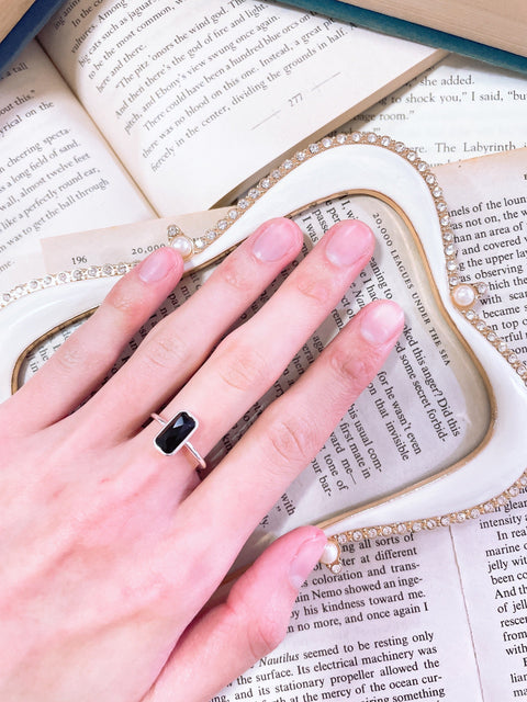 Black Onyx Rectangle Petite Ring - SF