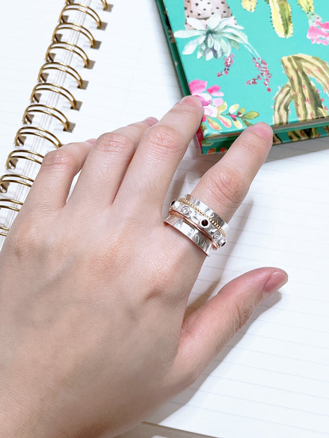 Garnet Crystal Tri-Tone Spinner Ring - SF