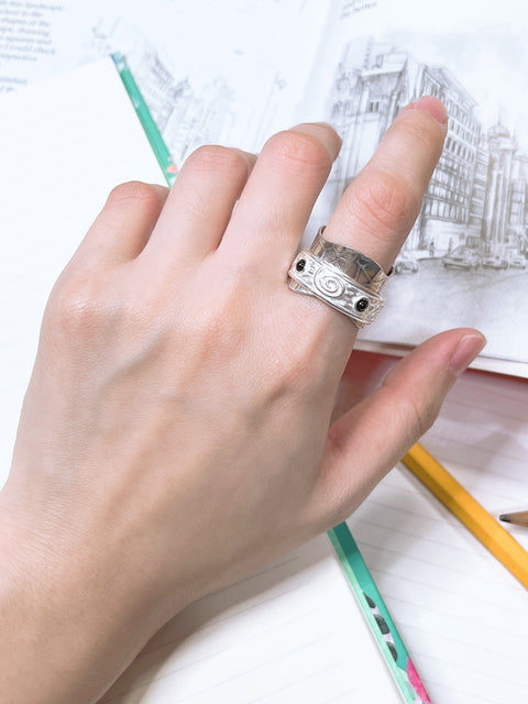 Black Onyx Spiral Spinner Ring - SF