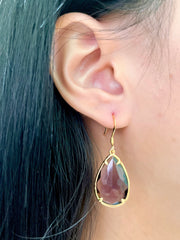Lavender Crystal Pear Cut Drop Earrings In Gold - GF