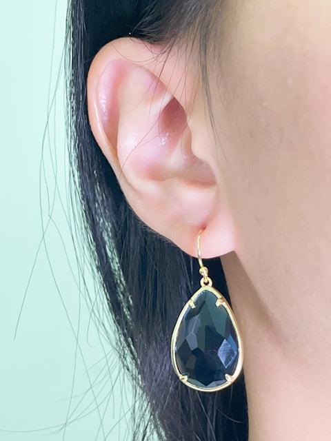 London Blue Crystal Pear Cut Drop Earrings In Gold - GF