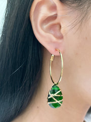 Emerald Crystal Wrapped Hoop Earrings In Gold - GF