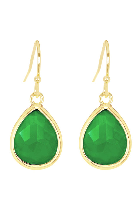 Green Chalcedony Crystal Teardrop Earrings - GF