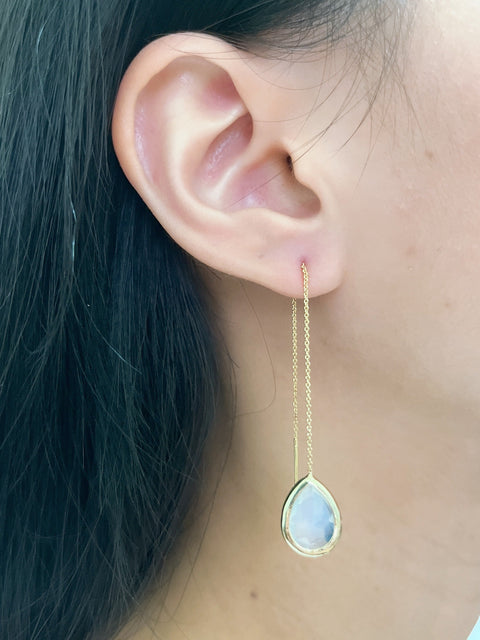 Moonstone Crystal Threader Drop Earrings - GF