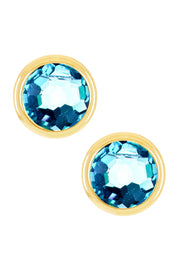 Sky Blue Crystal 8mm Post Earrings In Gold - GF