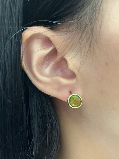 Peridot Crystal 8mm Post Earrings In Gold - GF