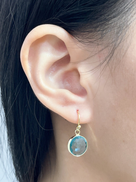 Sky Blue Crystal Round Drop Earrings - GF