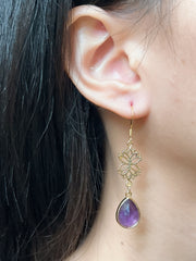 Amethyst & Lotus Drop Earrings - GF